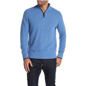 Tailorbyrd Mens Cotton Textured Waffle Quarter-Zip Pullover Blue Sz XL Preppy